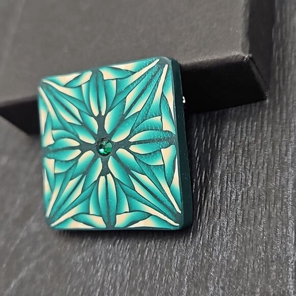 Funky Handcrafted Blue Green Cut Clay Mandela Pin Brooch with Rhinestone… - Picture 4 of 6